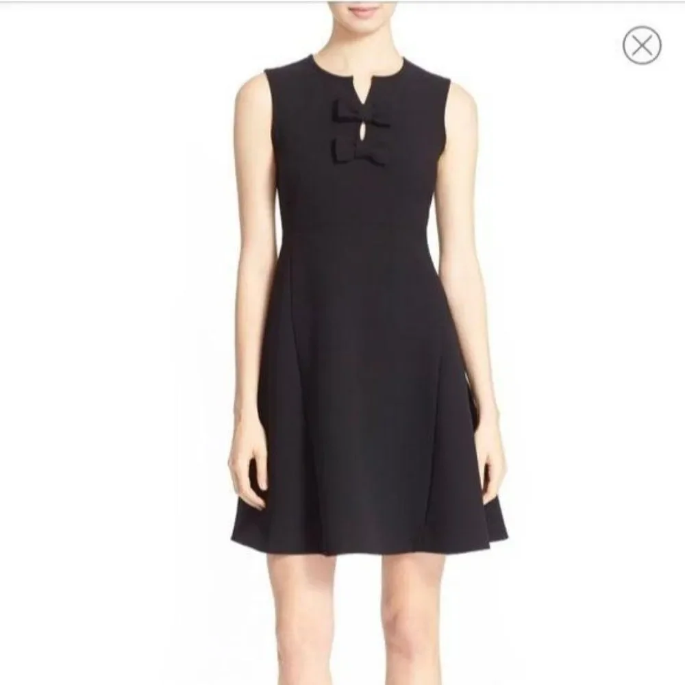 Kate Spade Fit & Flare Crepe Sleeveless Dress Bows Black Women's Size 2